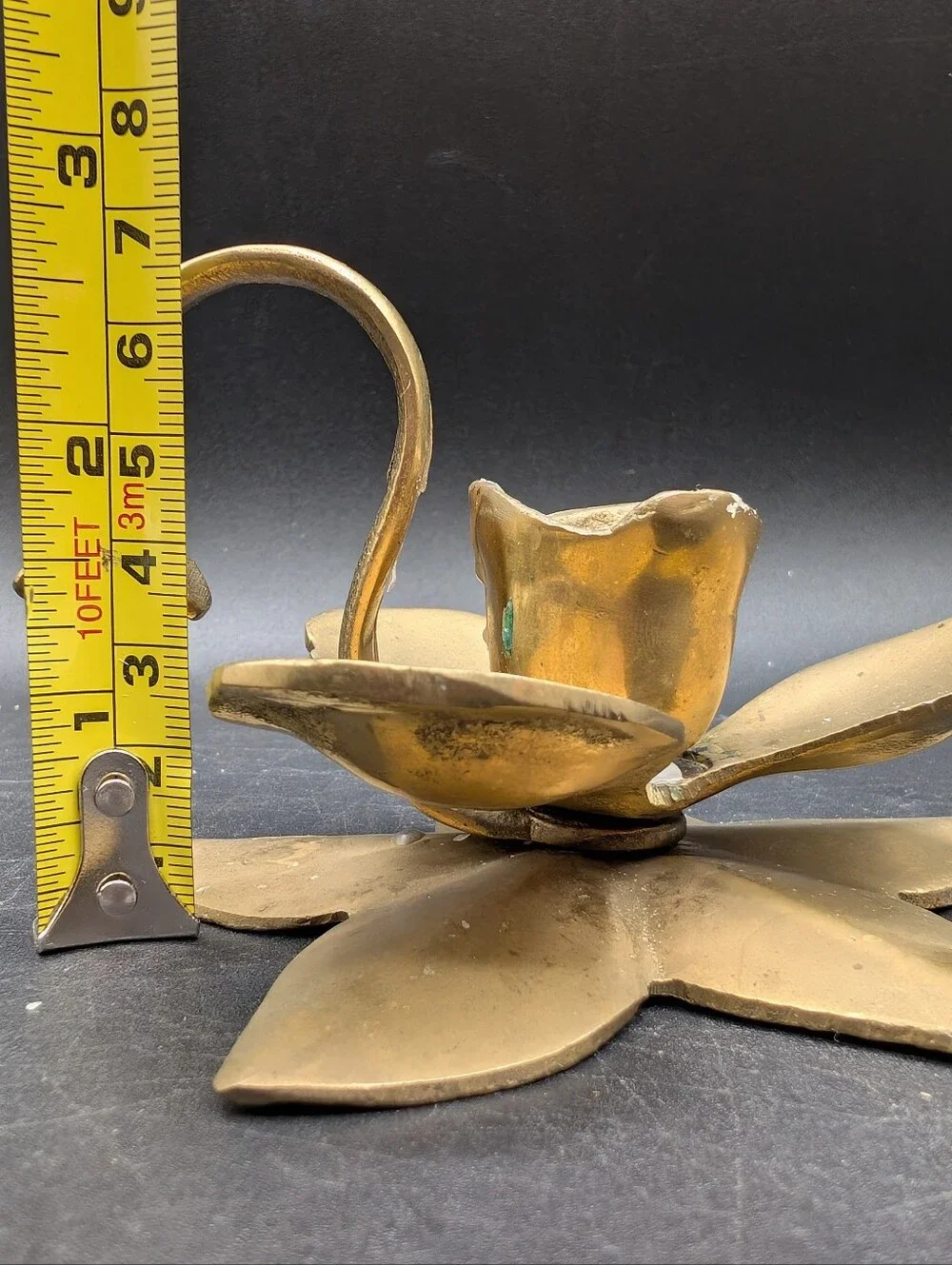 Pair Vintage Brass Orchid Flower Candlestick Holders